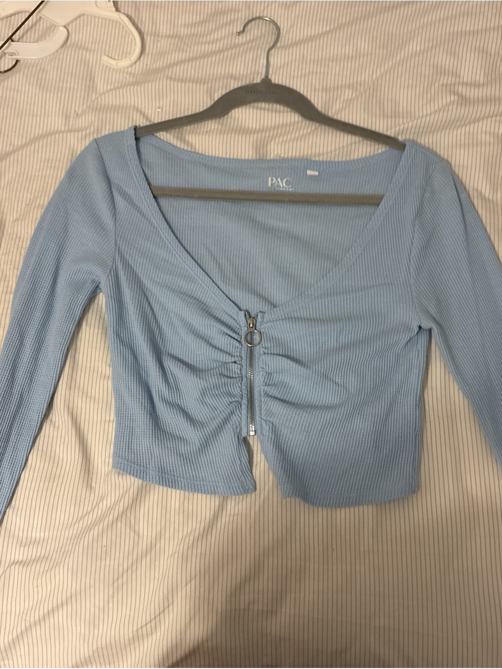 PacSun Light Blue Ribbed Zip-Front Crop Top